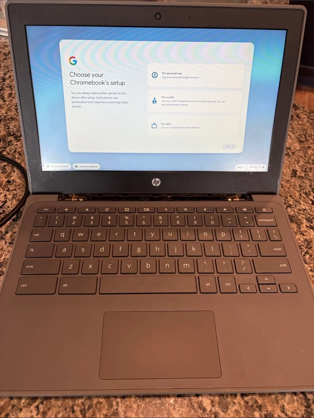 HP Gray Chromebook Laptop with Charger